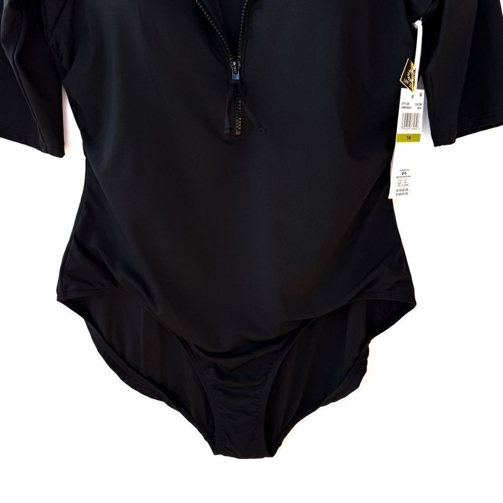 NWT Anne Cole Black Short Sleeve One Piece Live In Half Zip Rash Guard Swimsuit - Picture 8 of 13